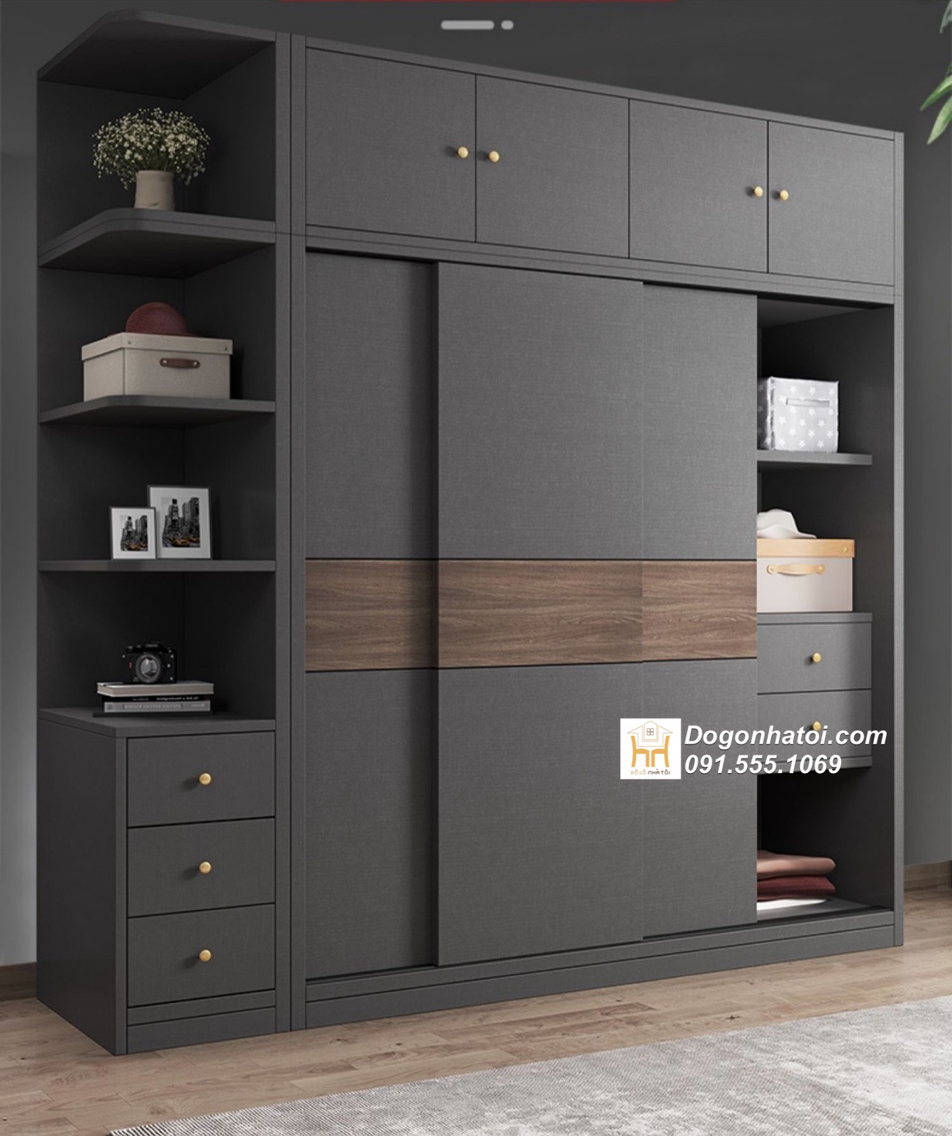 Tủ quần áo 2 cánh lùa đẹp hiện đại C2m4 x D2m - TA233