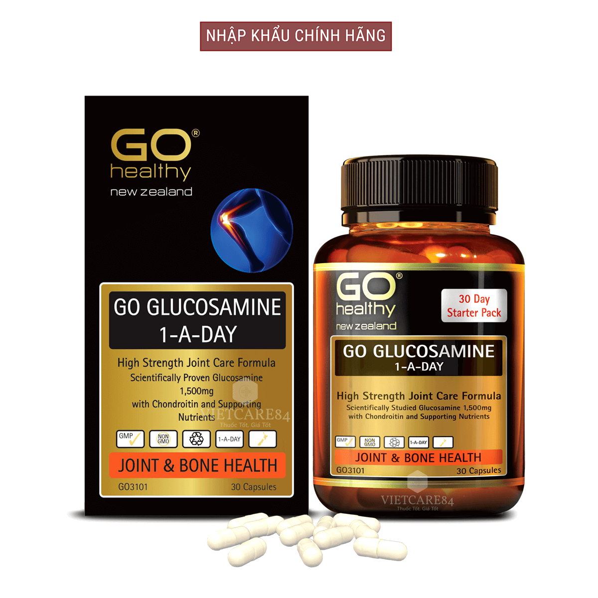 Bộ sản phẩm 2 hộp viên uống glucosamine nhập khẩu chính hãng New Zealand GO GLUCOSAMINE 1-A-DAY 1500mg (30 viên và 60 viên) giúp tăng dịch khớp, giảm thoái hóa khớp, khô khớp, cứng khớp;nuôi dưỡng xương sụn khớp khỏe mạnh
