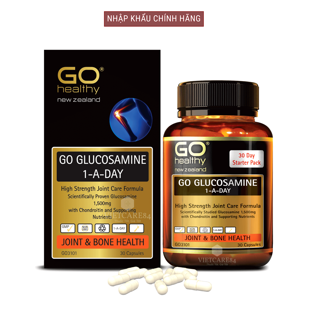Bộ sản phẩm giúp hạn chế tổn thương xương sụn khớp cho người bị gut: Viên gout New Zealand GO CELERY 16000mg và viên uống bổ xương khớp New Zealand GO GLUCOSAMINE 1-A-DAY 1500mg