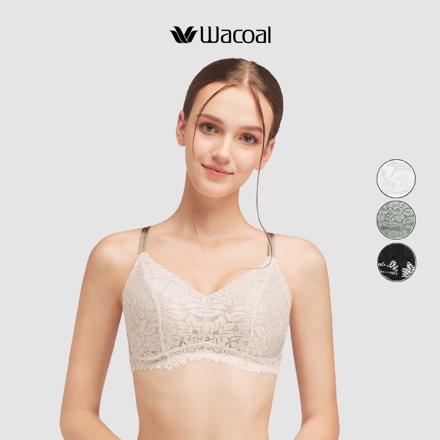 Áo lót Wacoal VLSF101 không gọng, nâng vừa, ren, mút mỏng, full cup - Lecien