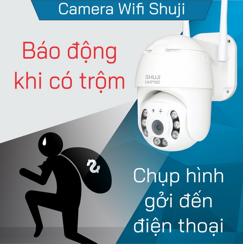 Camera Wifi không dây SHUJI UH715D -Lắp ngoài trời- Ban đêm có màu - Báo động hụ còi bật đèn khi có trộm đột nhập - Độ phân giải 4.0MP cho hình ảnh đẹp gấp đôi Full HD1080 - Hàng chính hãng