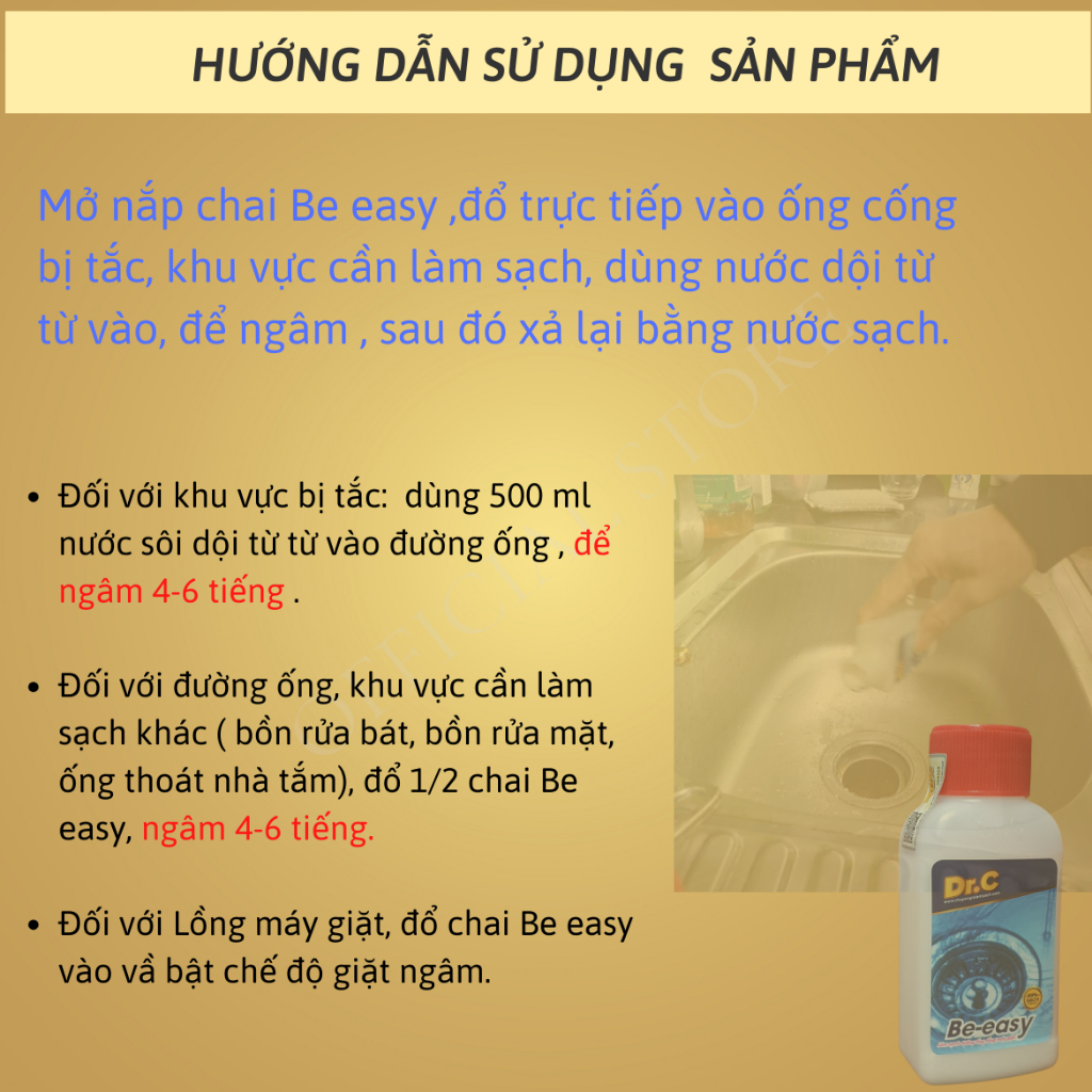 Bột Thông Cống Làm Sạch Đường Ống Cống Thoát Chậu Rửa Lavabo Lồng Máy Giặt Thông Bồn Cầu DrC Beeasy 100 Gam