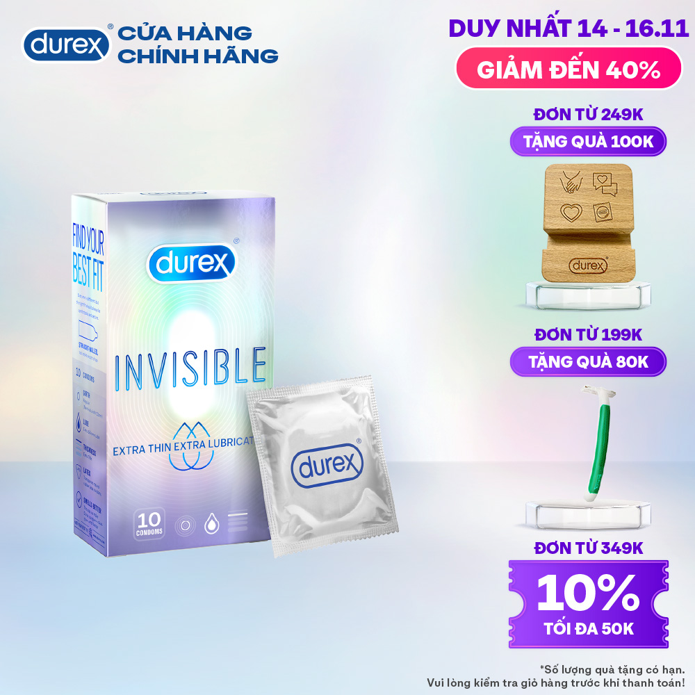 Bao cao su Durex Invisible Extra Thin Extra Lubricated 1 Hộp 10 Bao