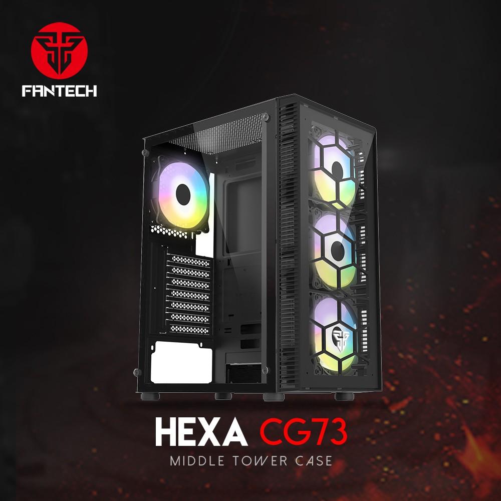 Vỏ Case Máy Tính Mặt Bên Kính Cường Lực FANTECH CG73 HEXA Tặng Kèm 4 Quạt LED RGB - Hàng chính hãng