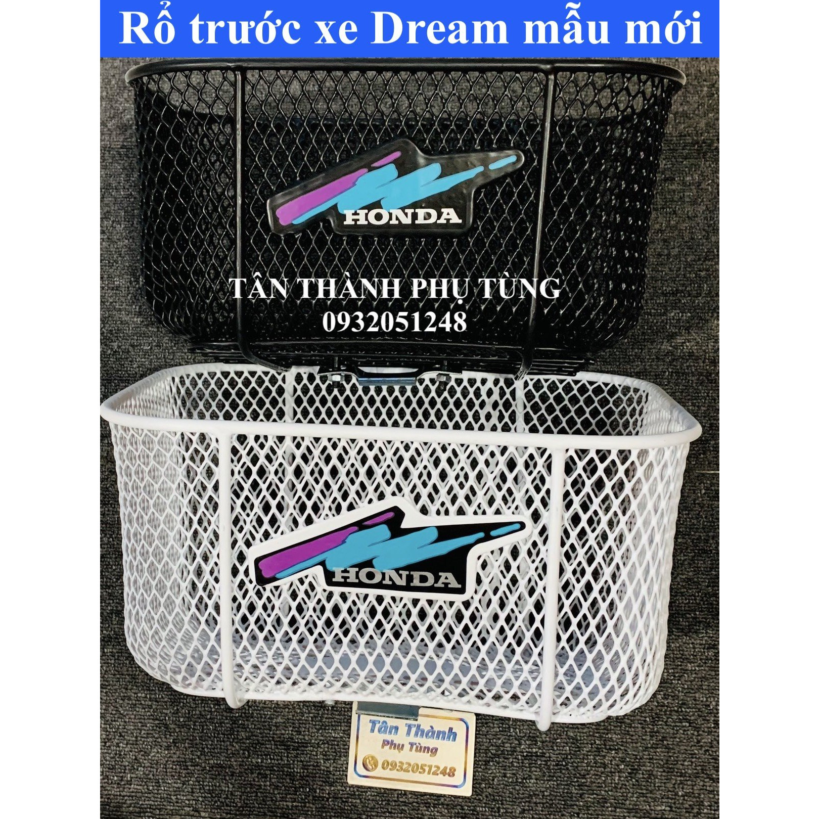 Rổ trước xe dành cho Dream tem mới Trắng, Đen