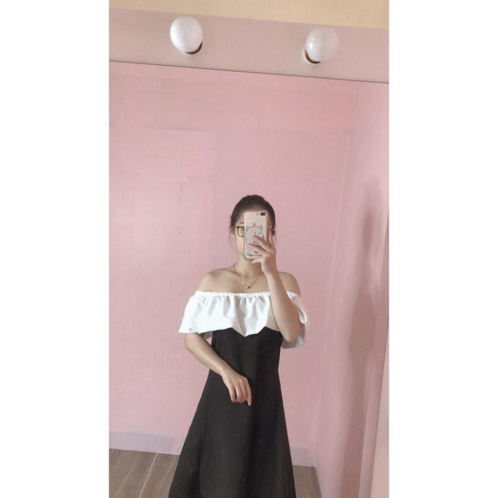 Váy trễ vai bèo ngực trắng / Đầm trễ vai dáng ôm phối ngực trắng_Moonunisex