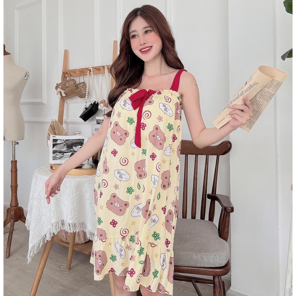 Váy mặc nhà - 2 dây cột -chất liệu cotton-mềm- mát -mịn