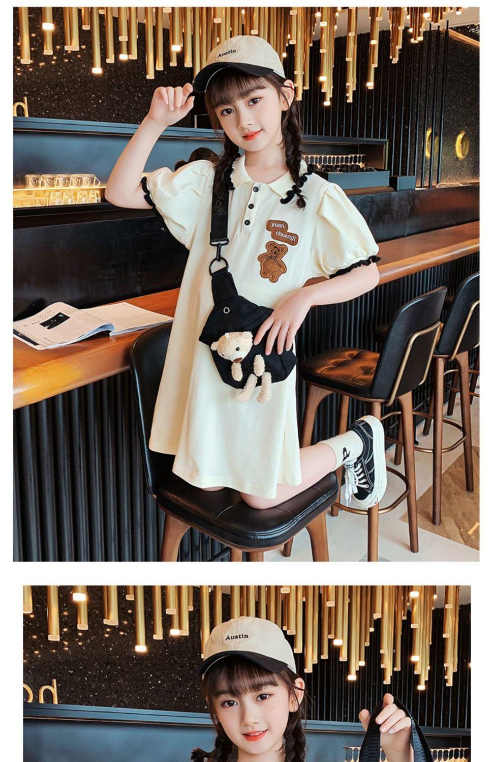 CHENGRUI Cô gái ăn mặc mùa hè váy tây thời trang trẻ em váy mùa hè cô gái nhỏ váy trung bình cô gái lớn polo váy lưới đỏ