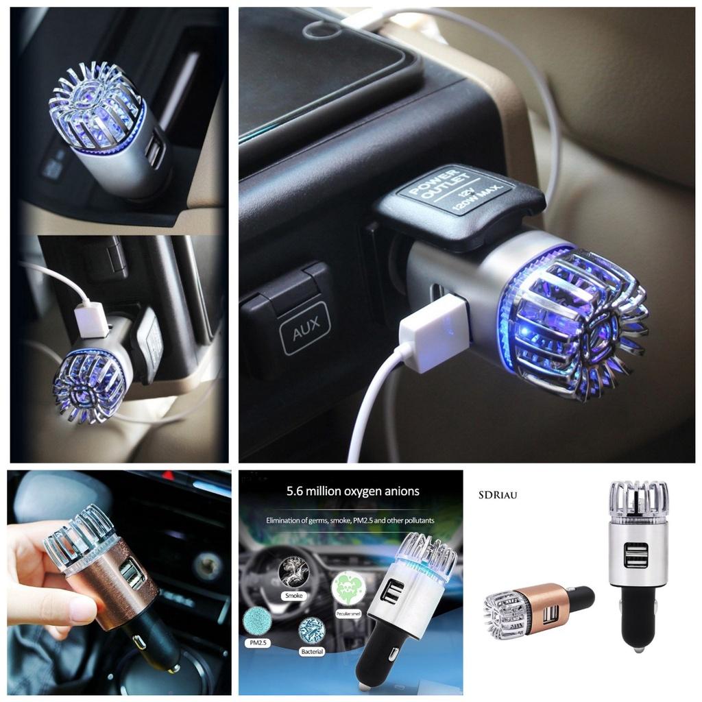 Máy lọc không khí ô tô xe hơi công nghệ mới tạo ion âm khử mùi kháng khuẩn kèm 2 cổng USB loại tốt