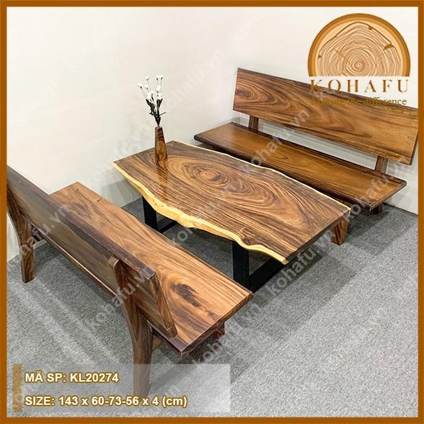 Mặt bàn trà, bàn sofa gỗ me tây nguyên tấm kiểu dáng độc đáo KL20274