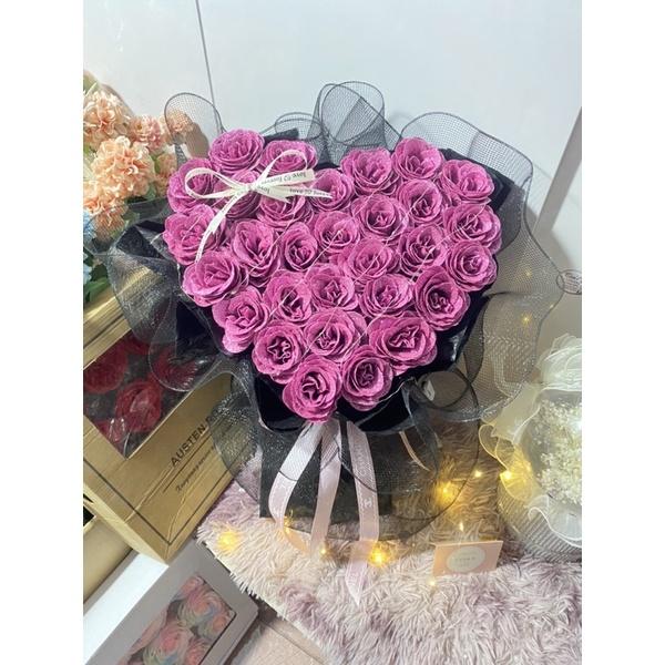 Bó hoa nhũ kim tuyến hình tim 30 bông xinh xắn