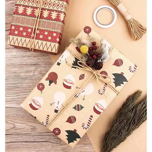 5 Tờ Giấy Gói Quà Giáng Sinh Phong Cách Retro Châu Âu Giấy Kraft Noel 70x50cm