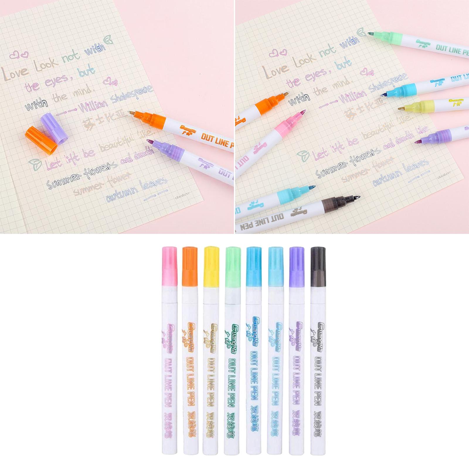 Double Line Markers Glitter Outline Pen, 8 Colors / 12 Colors Pens for Greeting Birthday Cards, Paintings, DIY Handbook, Illustration Sketching