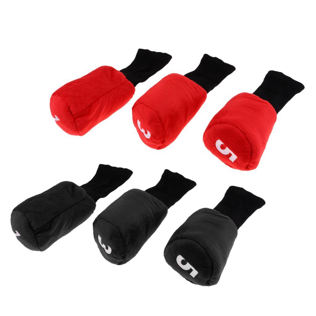 3pcs Long Neck Golf Club Head Cover Wood Headcover for Women Red+Black