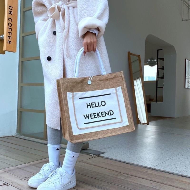 Túi cói đi biển, túi xách du lịch Hello Weekend