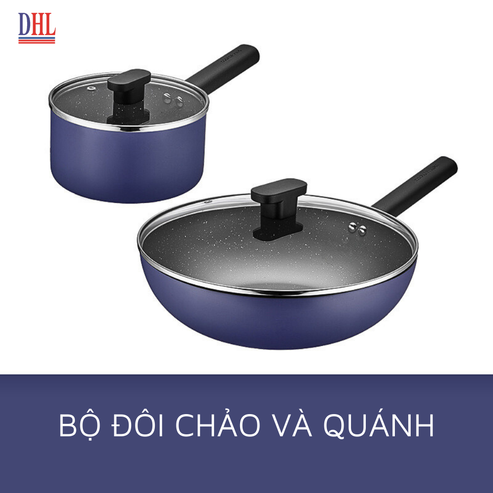 Bộ nồi chảo chông dính 4 món vân đá cao cấp hàn quốc Cooker King siêu bền- Hàng chính hãng