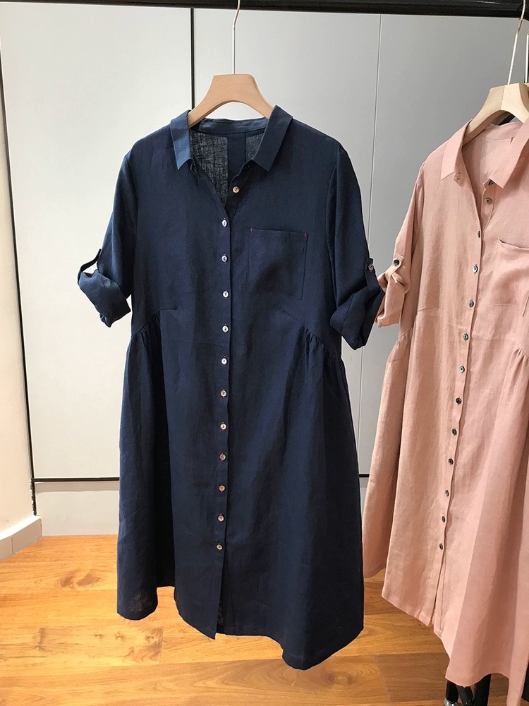 Đầm sơ mi linen Hàn Quốc - Hàng thiết kế cao cấp Đũi Việt - đầm sơ mi đẹp chất linen phong cách nữ công sở trẻ trung DV207