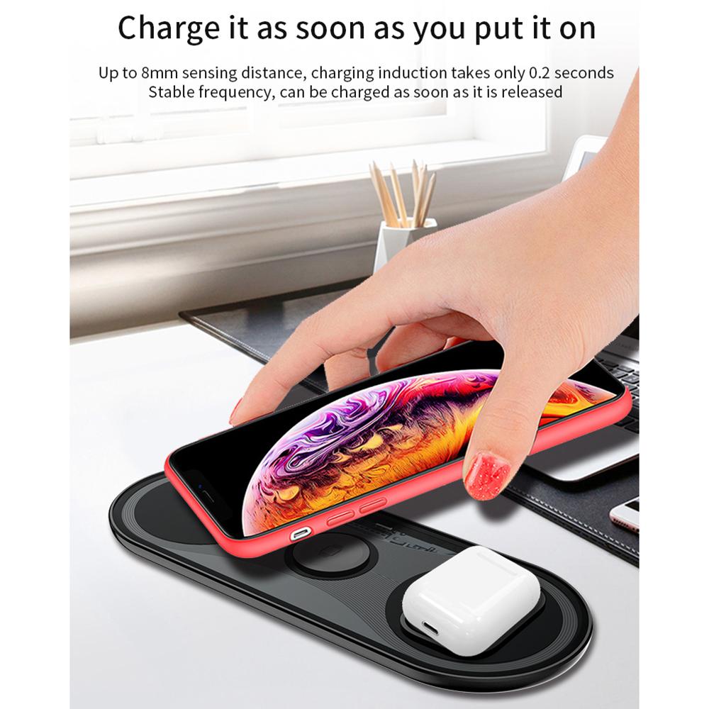 Bộ sạc không dây X399 3 trong 1 cho Điện thoại di động + Apple Watch + Tai nghe TWS BT Sạc nhanh 15W Màu Đen