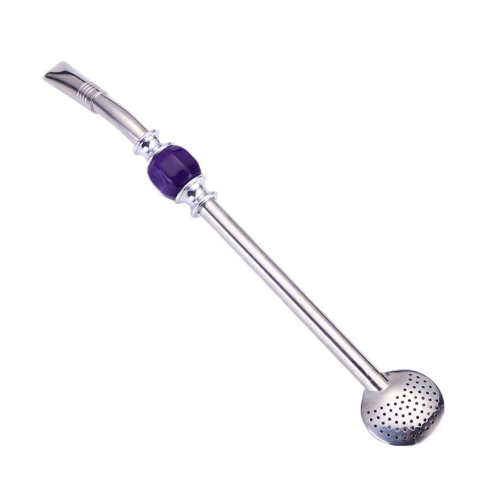 Stainless Steel Yerba Mate Straw Spoon Bombilla Tea Strainer Filter Colander Purple