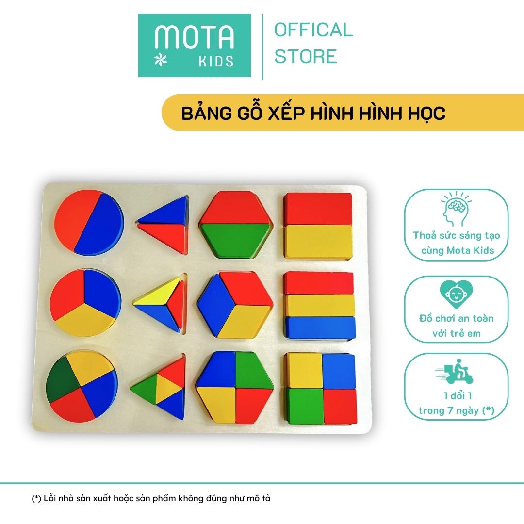 [M93-999 - Mota Montessori] Đồ chơi cho bé Bảng gỗ xếp hình khối hình học đủ loại - Hàng chính hãng