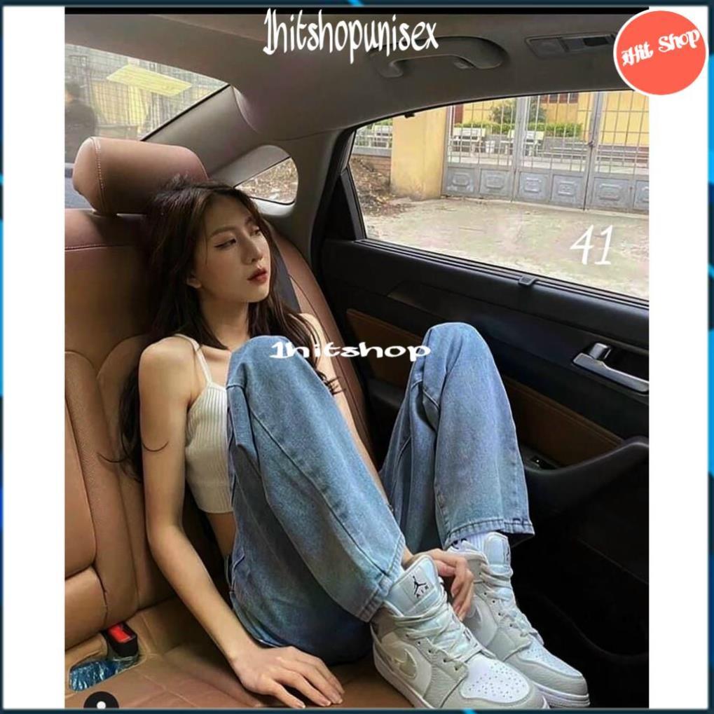 Quần jean ống suông 1HITSHOP UNISEX quần ống rộng nữ cạp cao dáng dài đanh mịn k phai k xù màu xanh 3 size S M L