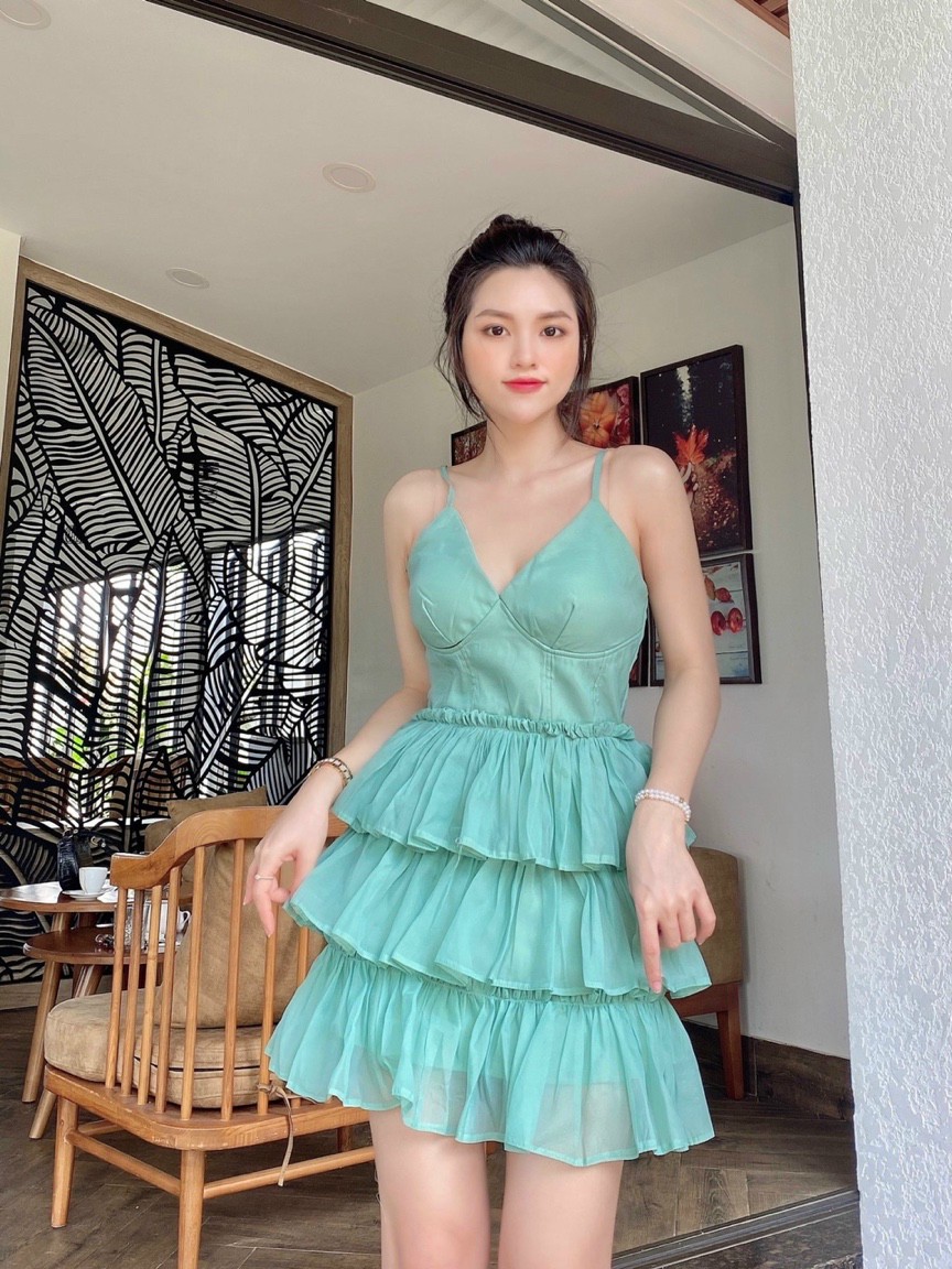 ĐẦM 2S XÈO TẦNG, CÚP NGỰC, CỰC KUTE, GỢI CẢM, GAM MÀU NGỌT NGÀO,TÔN MÀU DA