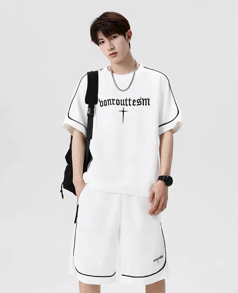Bộ thể thao nam nữ chất liệu tổ ong loại 1 form unisex quần trên gối, [FREESHIP] Sét Đồ Bộ Thun Bao Đẹp Mang Cá Tính Kèm Họa Tiết Dấu Cộng Giữa, Bộ Quần Áo Thể Thao Nam Nữ mặc nhà Mùa Hè Unisex, Hình Thêu Sắc Nét, Phong Cách Cao Cấp