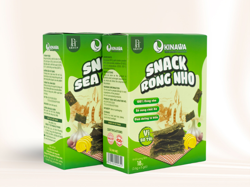 Snack rong nho dinh dưỡng Okinawa - Vị bơ tỏi - Hộp 18gr