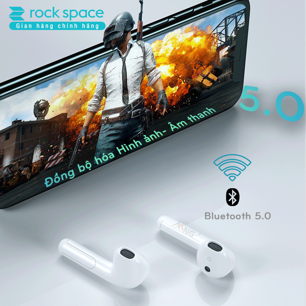 Tai Nghe Nhét tai Không Dây Bluetooth True Wireless Rockspace EB100 - Màu Trắng - Có hộp đựng là sạc tích điện - Hàng Chính Hãng