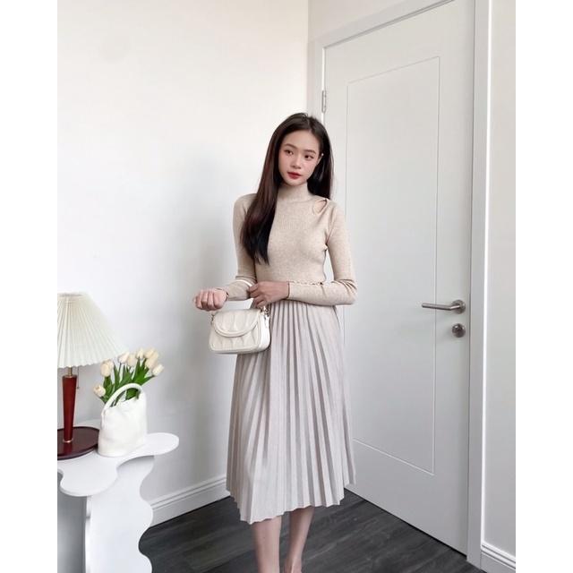 Chân váy dạ nữ xếp ly chun eo dáng dài v877815 by germe