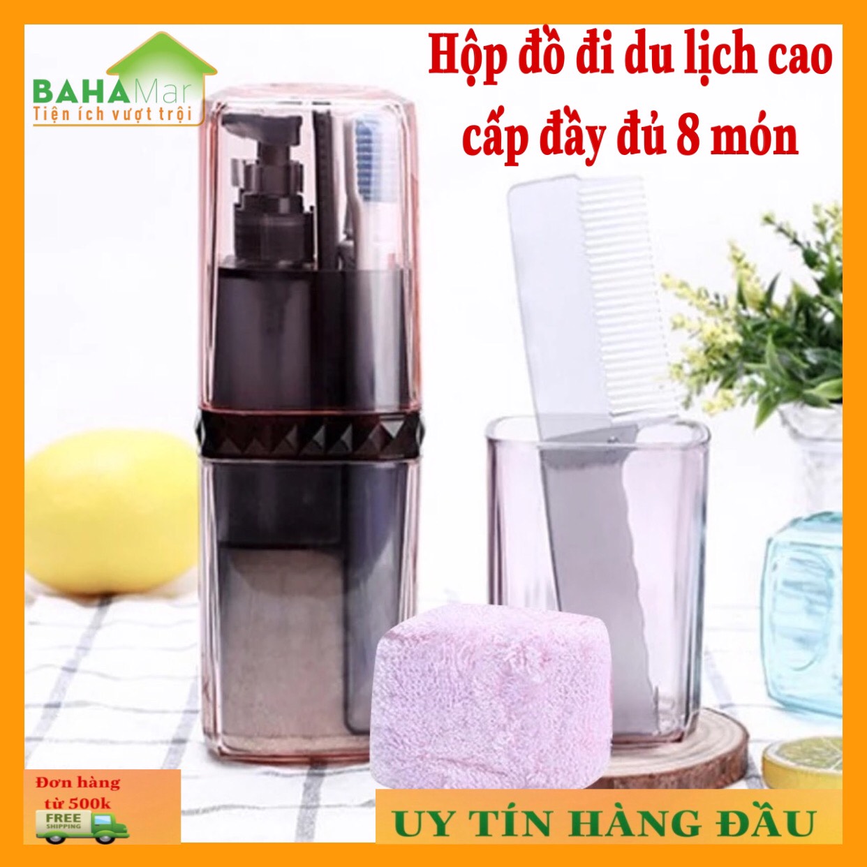 HỘP BỘ CỐC BÀN CHẢI ĐÁNH RĂNG DI ĐỘNG ĐA CHỨC NĂNG  BAHAMAR  đầy đủ lược  khăn  bàn chải  kem đánh răng  dầu gội đầu  sữa tắm. thuận tiện mang đi du l