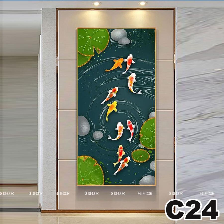 Tranh treo tường canvas 1 bức phong cách hiện đại Bắc Âu 19, tranh cửu ngư quần hội trang trí phòng khách, phòng ngủ