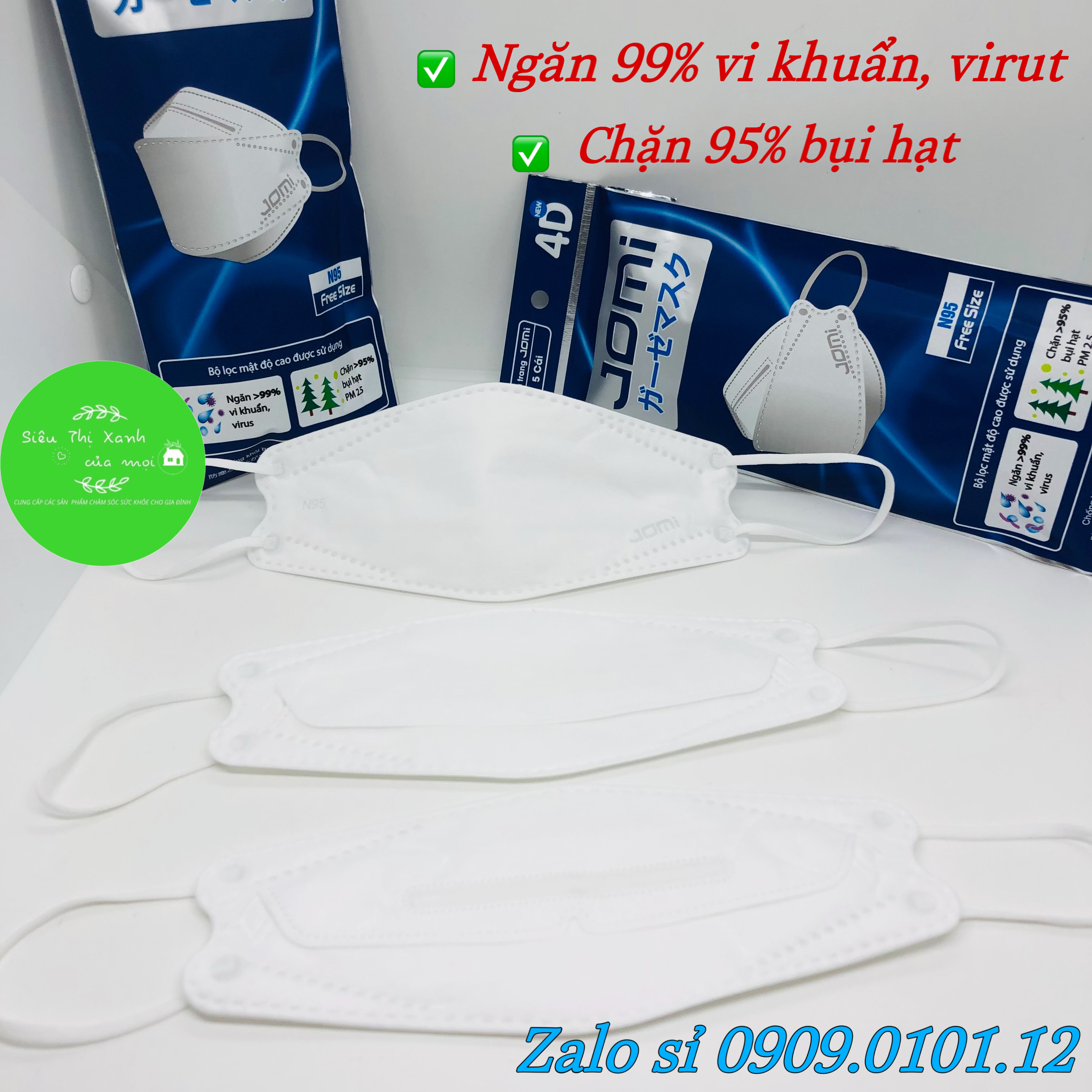 Khẩu trang n95 kiểu dáng kf94 Jomi bịch 5 cái, khẩu trang 4d