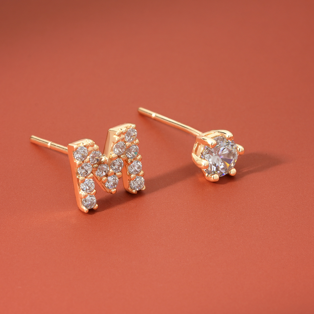 Bông Tai Nữ Chữ M Vàng Tây 14K BTAM110 Huy Thanh Jewelry