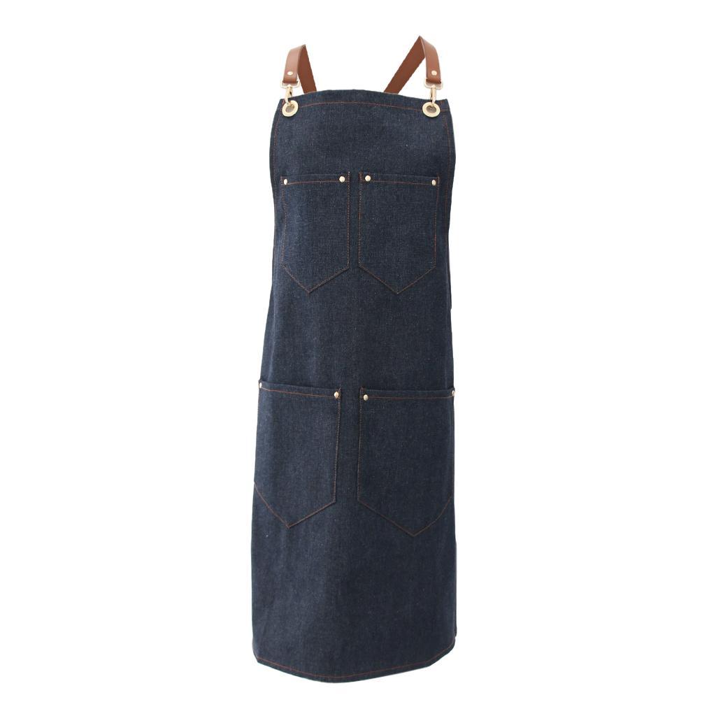 Men Women Denim Apron Bib with Pockets Cafe Kitchen Cooking Painting