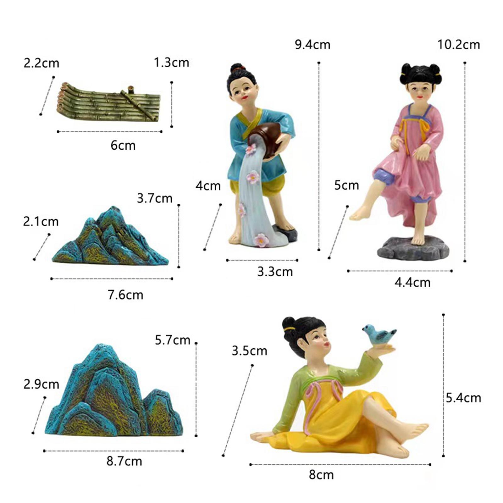 6Pcs Miniature Garden Figurines Resin Statue Desk Outdoor Sculptures Decors Fairy Garden Accessories for Porch Bedroom Office Backyard Home