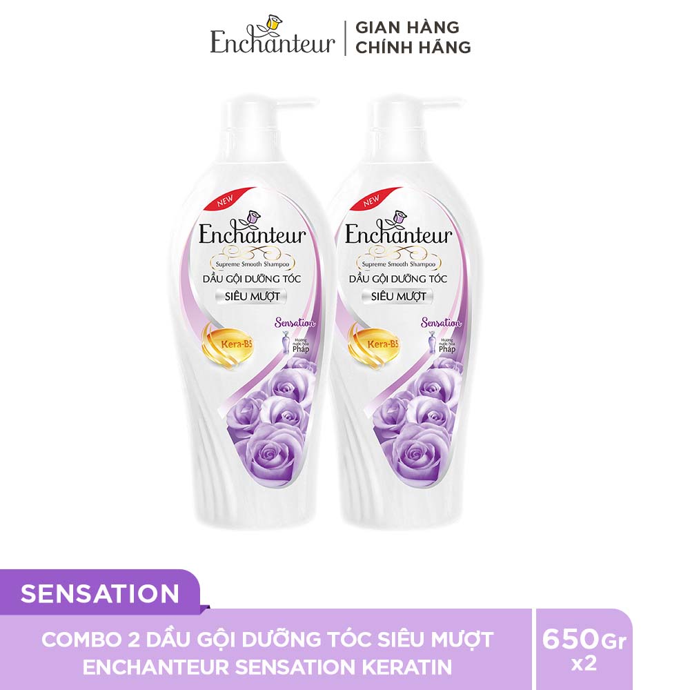 Combo 2 Dầu gội dưỡng tóc siêu mượt Enchanteur Sensation Keratin 650gr/Chai