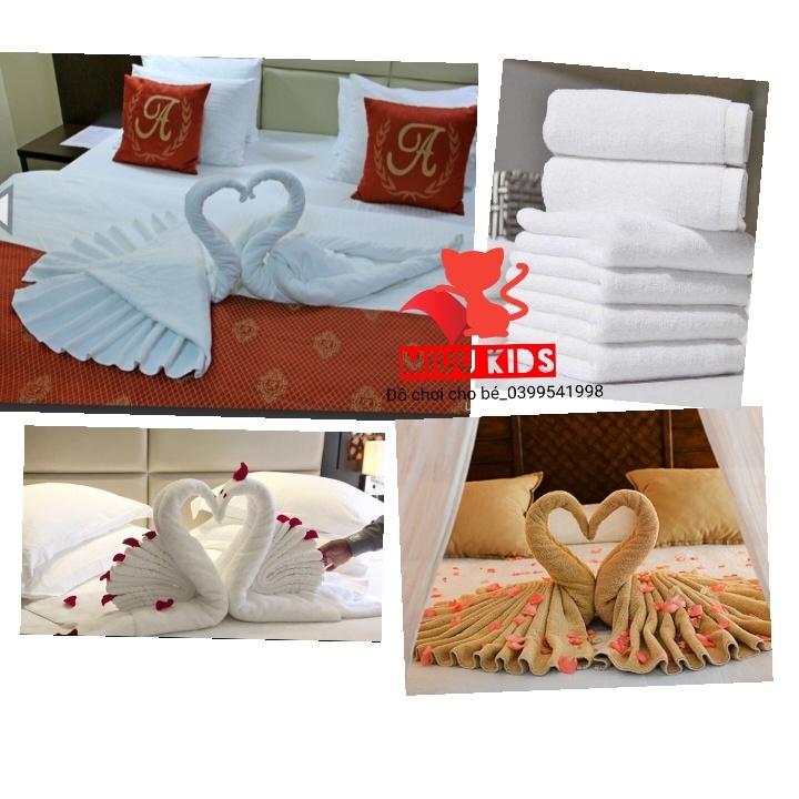 Sét 6 Khăn bông tắm trắng gấp đôi thiên nga Trang Trí Giường Cưới
