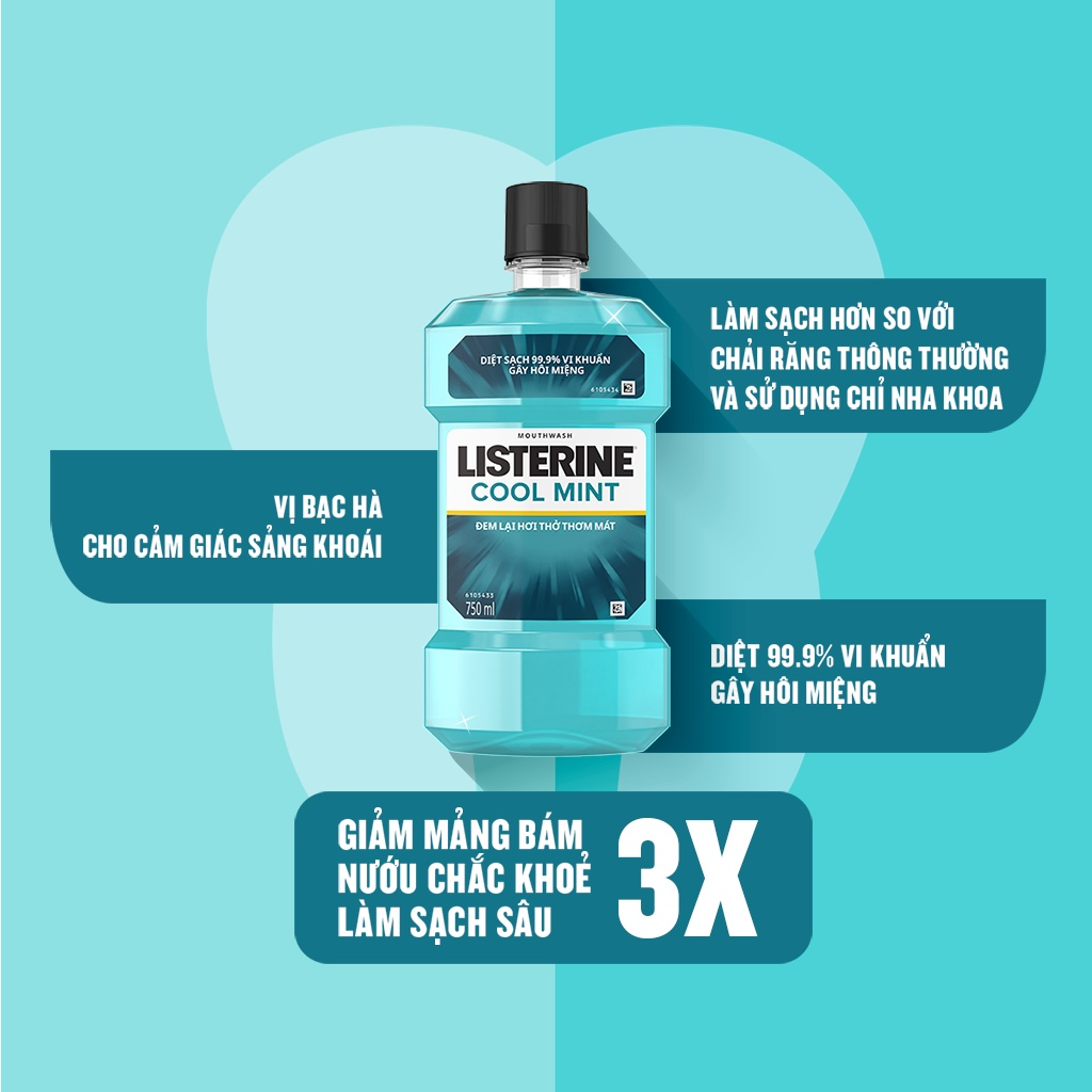 Bộ 2 Nước Súc Miệng Listerine Ngừa Sâu Răng Green Tea 500ml + 2 Nước Súc Miệng Diệt Khuẩn Listerine Cool Mint 500ml