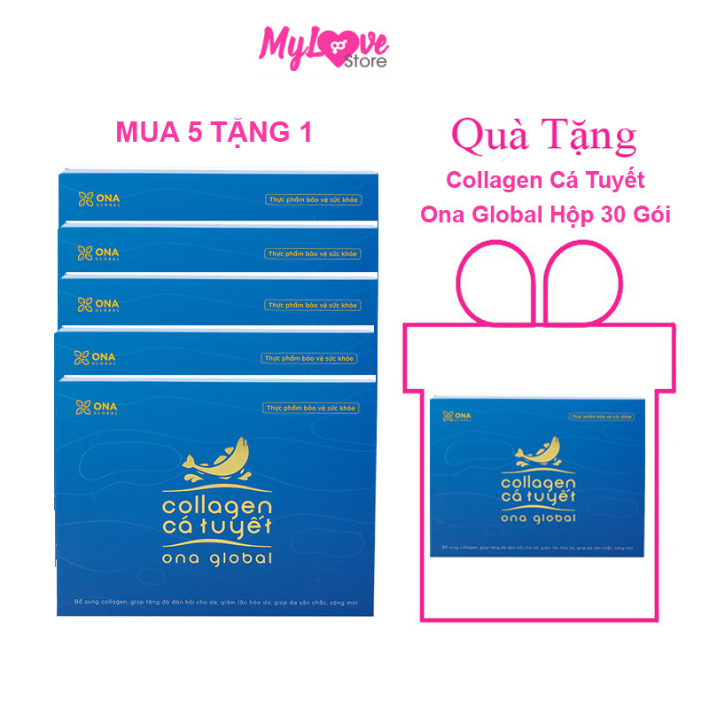 Combo 5 Hộp Collagen Cá Tuyết Ona Global Giảm Lão Hóa - Tươi Trẻ - Săn Chắc - Sáng Hồng Da + Tặng 1 Hộp Collagen Cá Tuyết Ona Global