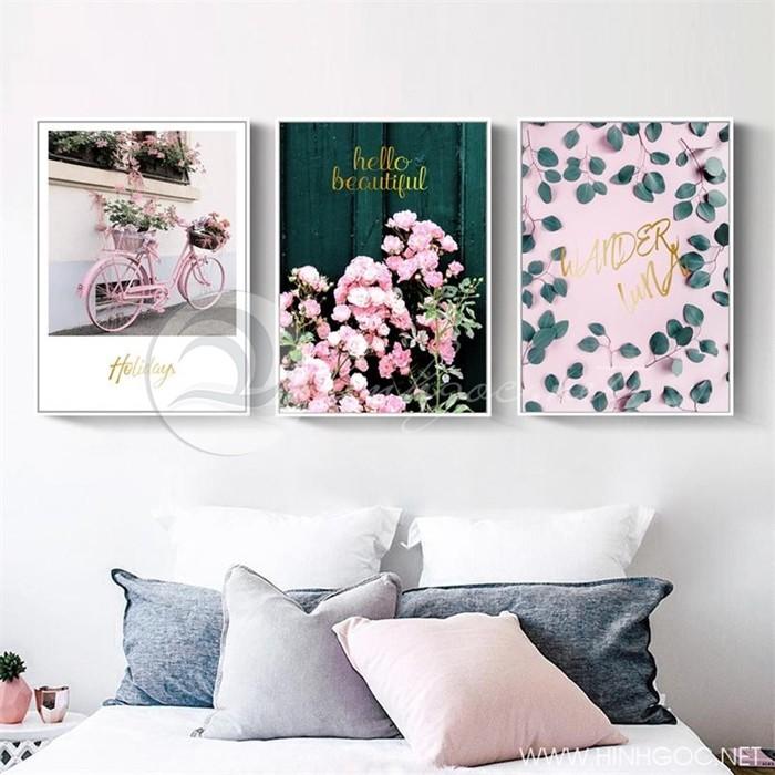 Bộ ba tranh tráng gương cao cấp treo tường, ngôi nhà hoa hồng