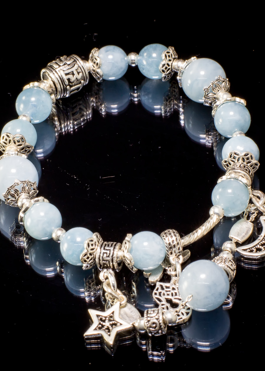 Vòng tay phong thủy Aquamarine thiên nhiên AAAA BlackMount #VT023