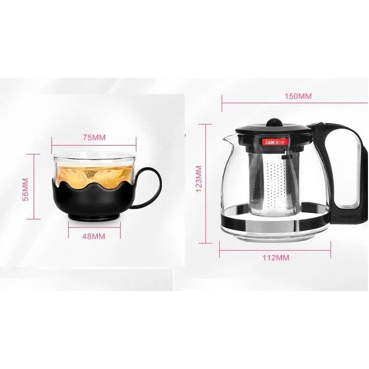 Bộ Bình Trà Thủy Tinh kèm Tách Lưới Lọc Inox 304 Không Gỉ- Tiện Lợi - Chính Hãng