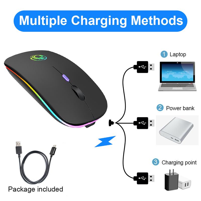 Chuột Không Dây Bluetooth RGB Sạc Máy Tính Mause Im Lặng Công Thái LED Chuột Quang USB Backlit Chuột Cho Laptop