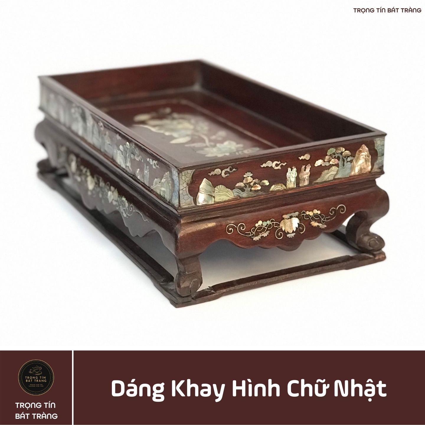 Khay Trà Gỗ Hương Hình Chữ Nhật Kích Thước 35,5*20,5*11,5 cm KT 80
