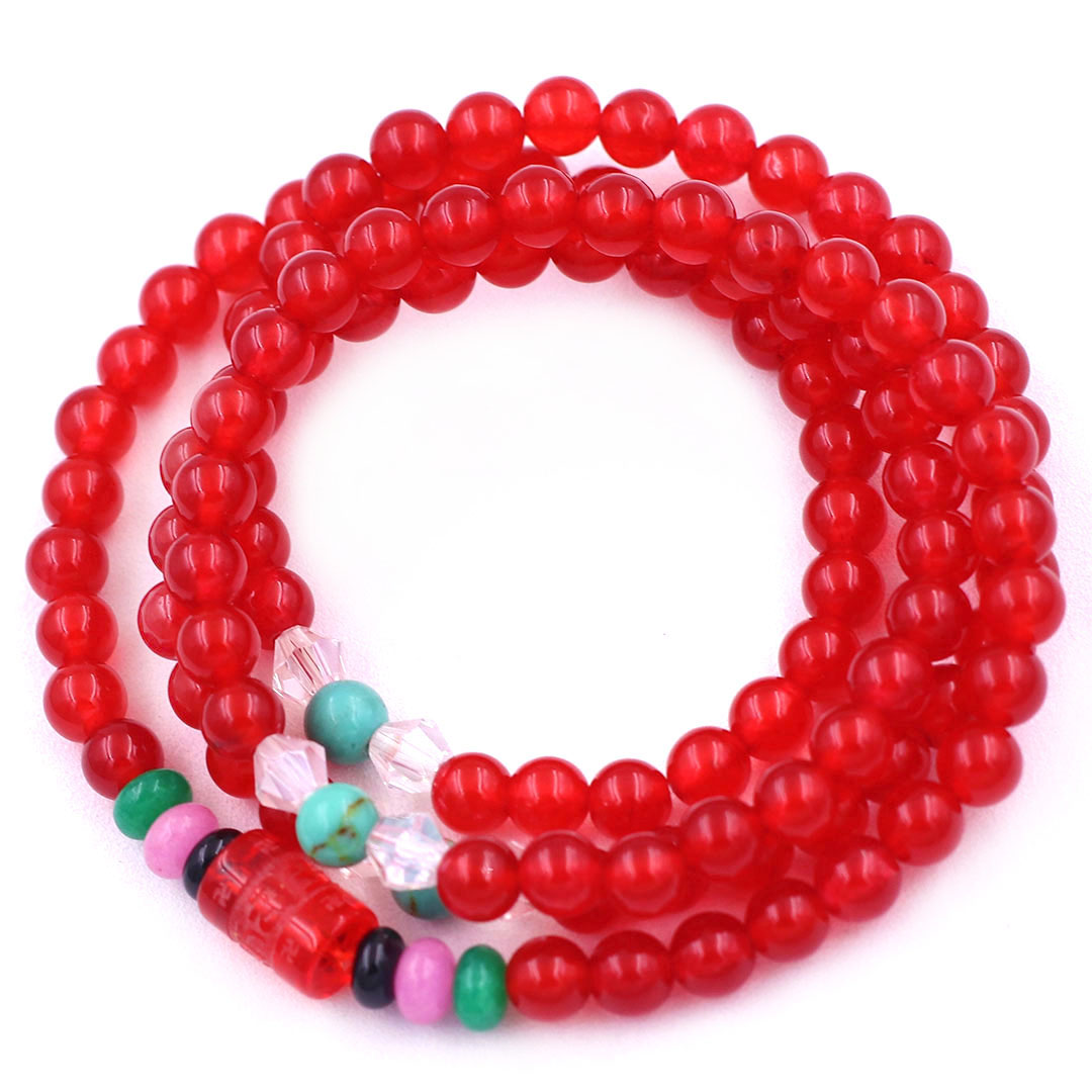 Vòng chuỗi 108 hạt đá thạch anh đỏ 6 ly charm lục tự kim ngôn, vòng chuỗi niệm Phật, vòng chuỗi đeo tay