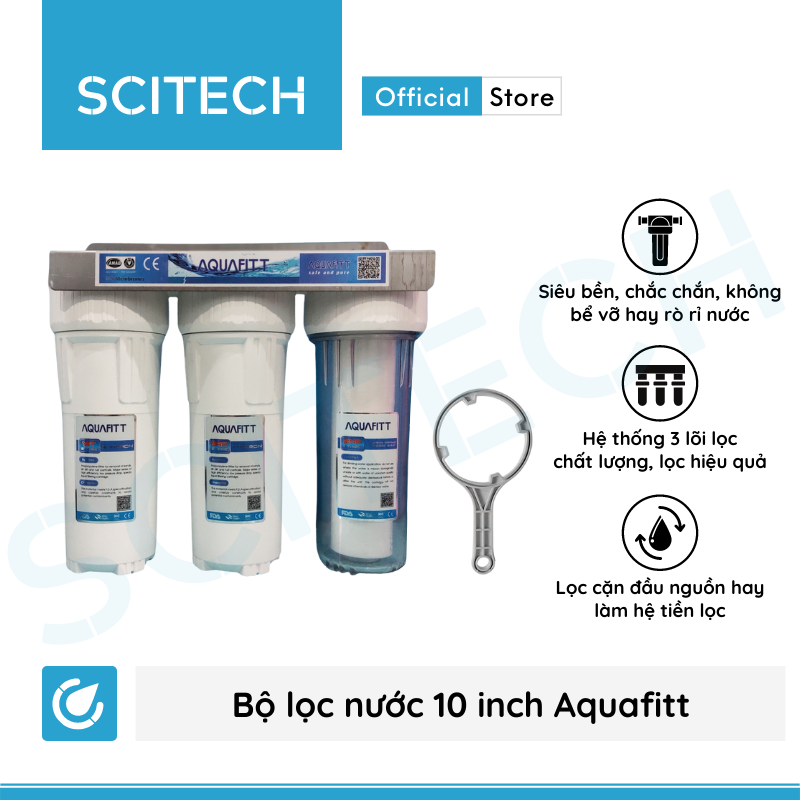 Bộ lọc nước sinh hoạt, bộ ba lọc thô 10 inch Aquafitt by Scitech - Hàng chính hãng