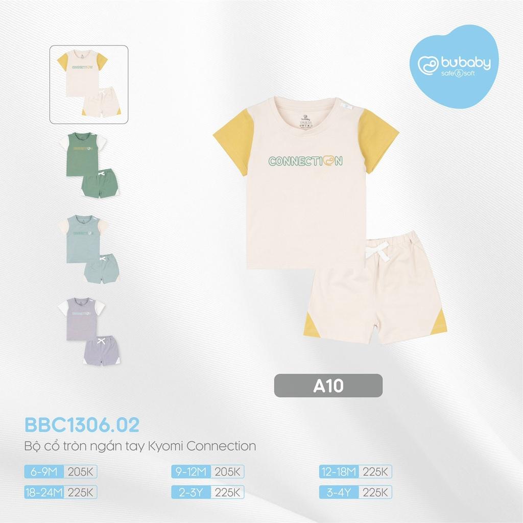 Bộ cộc tay cổ tròn bamboo cotton Bu, Bu baby Kyomi Connection cho bé 6m - 4Y - Bbc1306.02 Xanh ghi