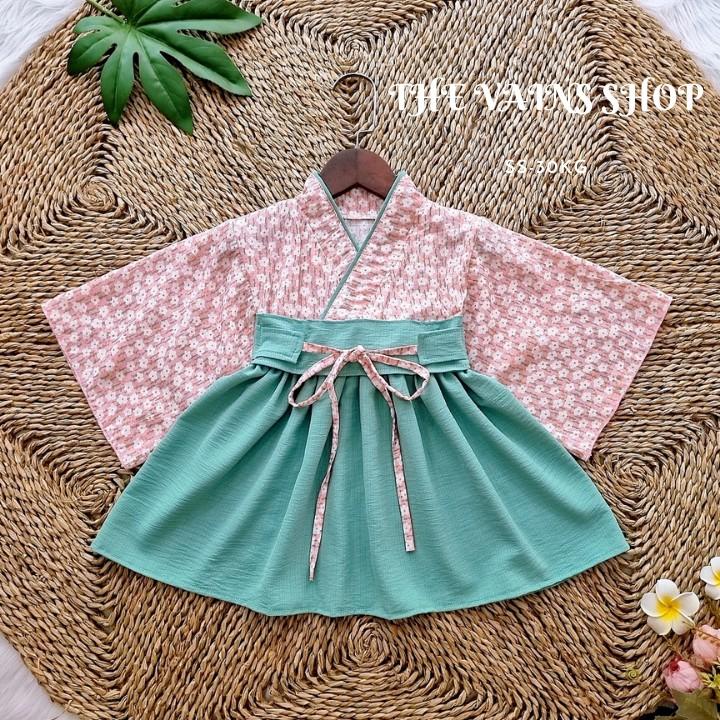 Váy Bé Gái Phong Cách KIMONO Xanh Lá 3-20kg