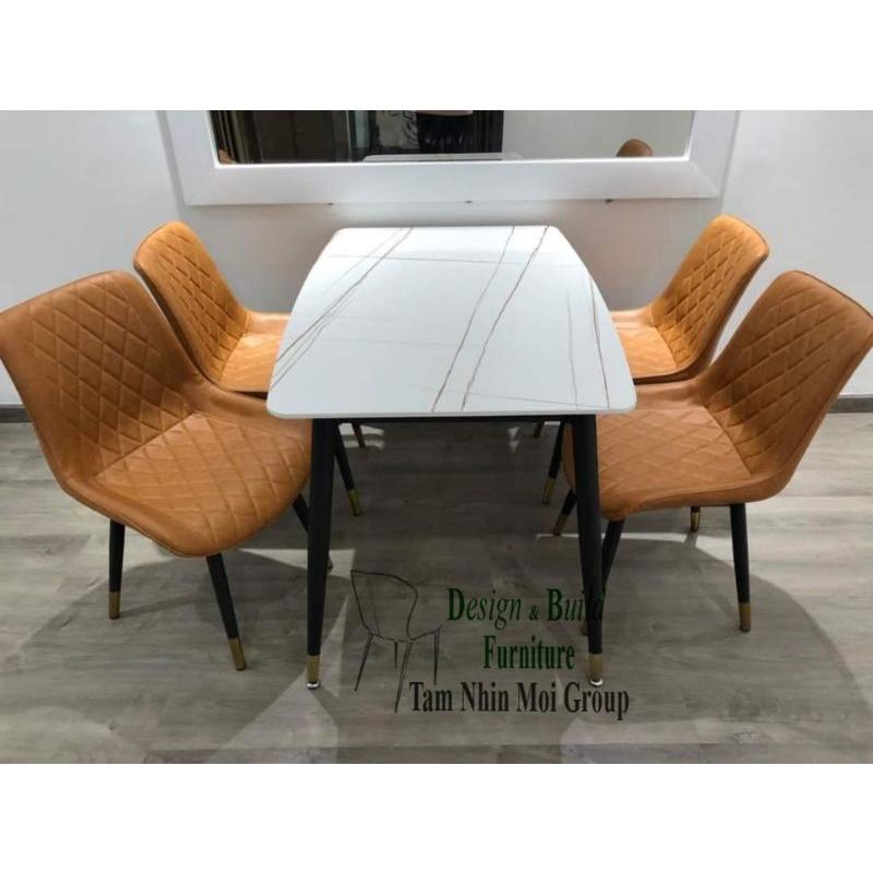 Bàn ăn mặt đá ceramic chống thấm,ố, chống trầy, chân sắt tầm nhìn mới 002
